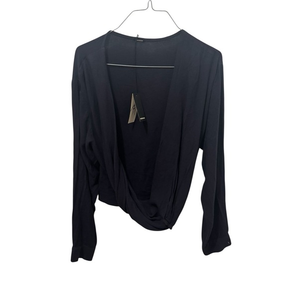Monrow Black Crepe Wrap Blouse Size Small - Picture 2 of 6